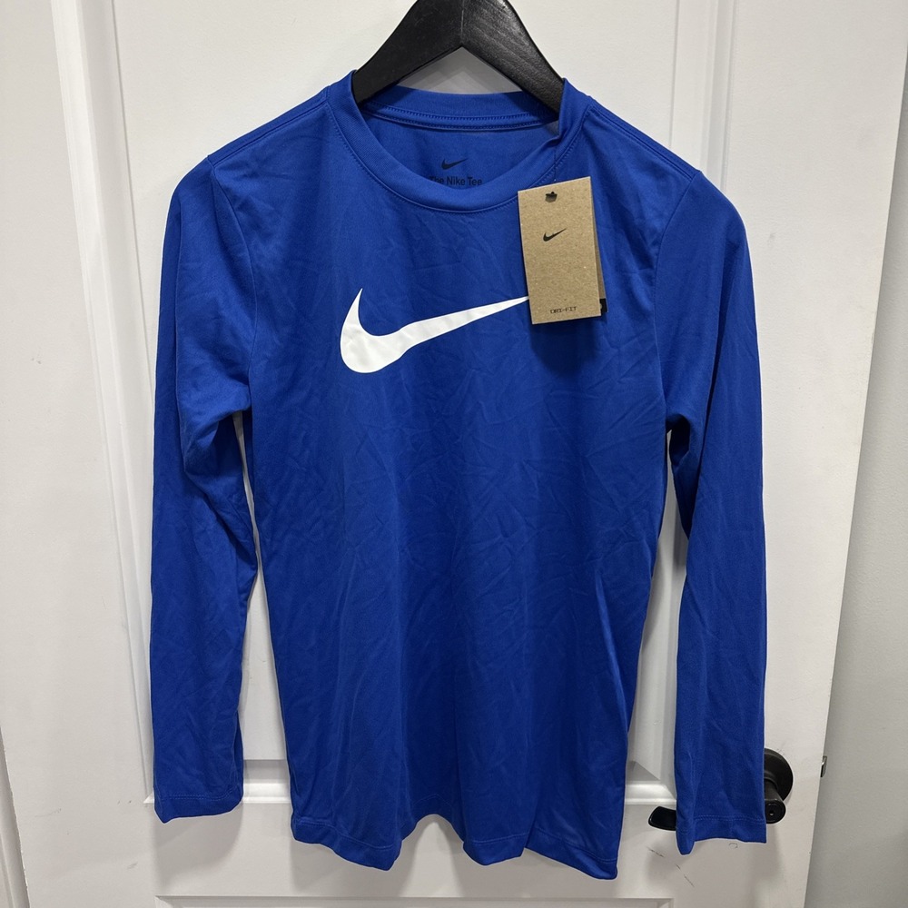 NWT Nike Big Kids Training Dri-fit Long-Sleeve T-Shirt - Royal Blue Size Large